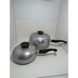 Vintage Wear-Ever Aluminum Pot Set 2 Lidded Saucepans Mid Century MCM Star Logo
